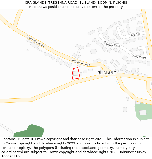 CRAIGLANDS, TREGENNA ROAD, BLISLAND, BODMIN, PL30 4JS: Location map and indicative extent of plot