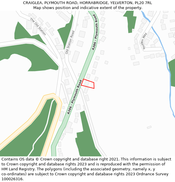 CRAIGLEA, PLYMOUTH ROAD, HORRABRIDGE, YELVERTON, PL20 7RL: Location map and indicative extent of plot
