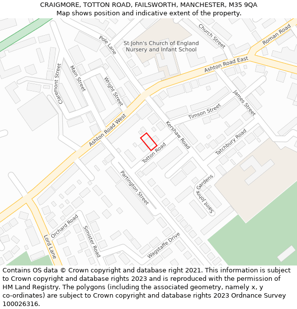 CRAIGMORE, TOTTON ROAD, FAILSWORTH, MANCHESTER, M35 9QA: Location map and indicative extent of plot