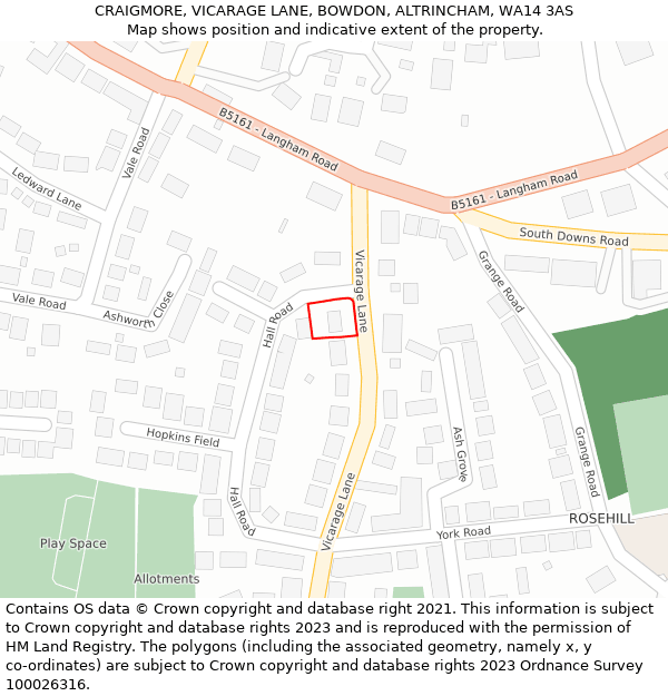 CRAIGMORE, VICARAGE LANE, BOWDON, ALTRINCHAM, WA14 3AS: Location map and indicative extent of plot