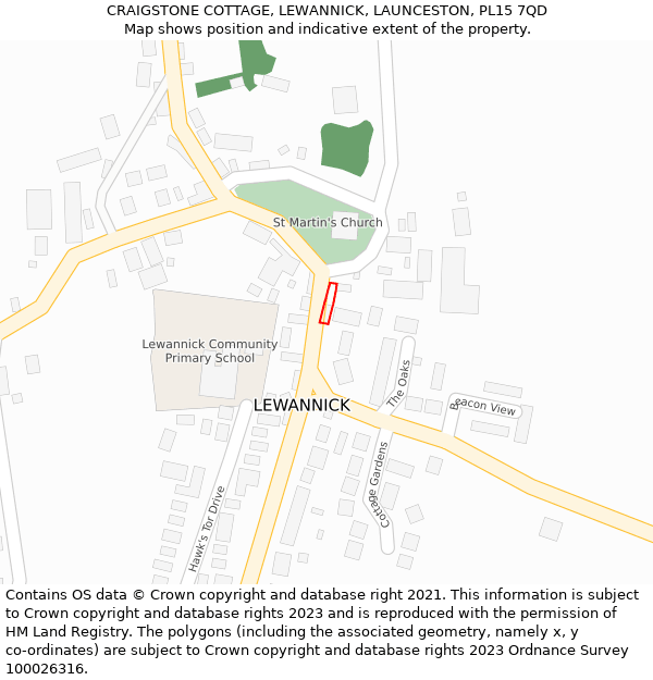 CRAIGSTONE COTTAGE, LEWANNICK, LAUNCESTON, PL15 7QD: Location map and indicative extent of plot