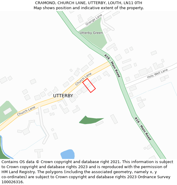 CRAMOND, CHURCH LANE, UTTERBY, LOUTH, LN11 0TH: Location map and indicative extent of plot