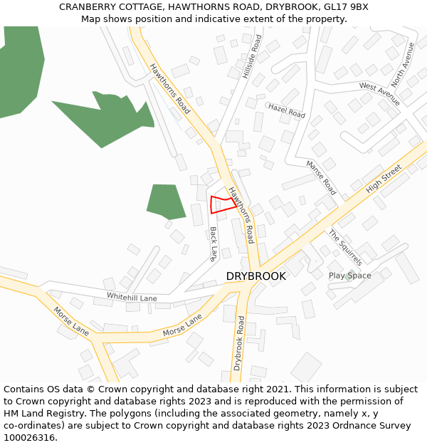 CRANBERRY COTTAGE, HAWTHORNS ROAD, DRYBROOK, GL17 9BX: Location map and indicative extent of plot