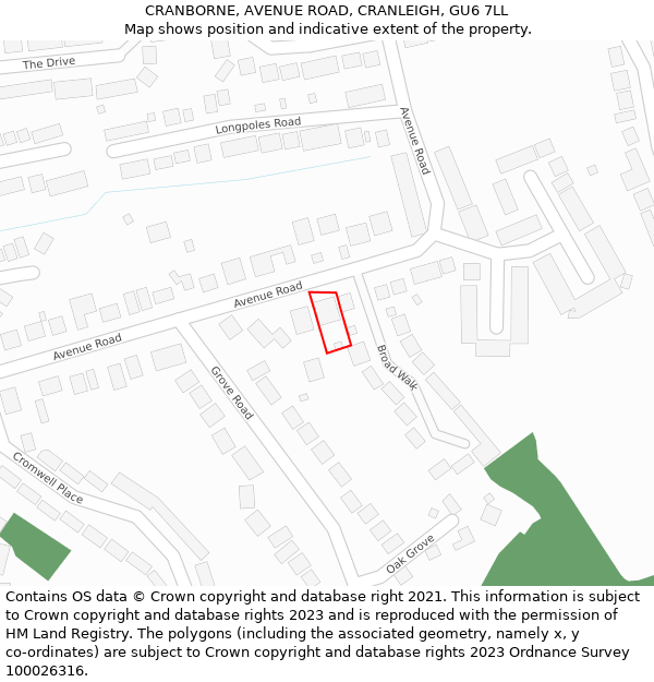 CRANBORNE, AVENUE ROAD, CRANLEIGH, GU6 7LL: Location map and indicative extent of plot