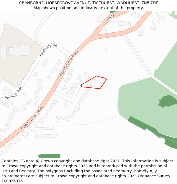 CRANBORNE, HORSEGROVE AVENUE, TICEHURST, WADHURST, TN5 7DE: Location map and indicative extent of plot