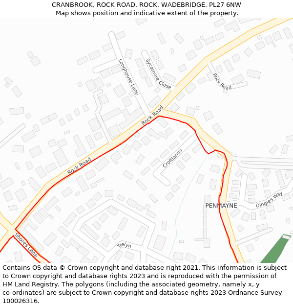 CRANBROOK, ROCK ROAD, ROCK, WADEBRIDGE, PL27 6NW: Location map and indicative extent of plot