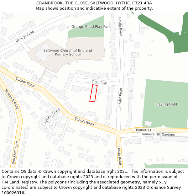 CRANBROOK, THE CLOSE, SALTWOOD, HYTHE, CT21 4RA: Location map and indicative extent of plot