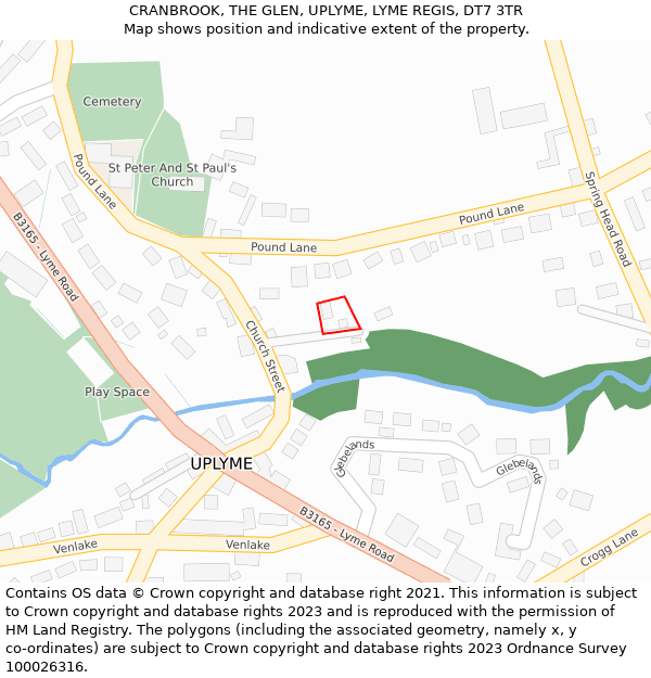 CRANBROOK, THE GLEN, UPLYME, LYME REGIS, DT7 3TR: Location map and indicative extent of plot