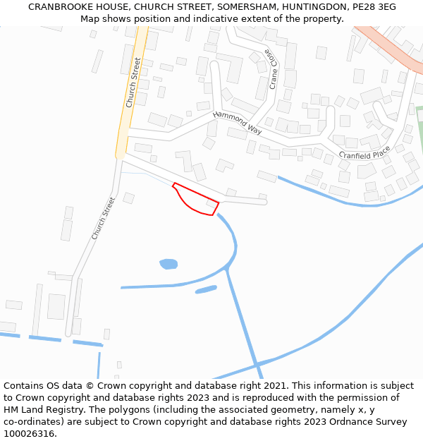 CRANBROOKE HOUSE, CHURCH STREET, SOMERSHAM, HUNTINGDON, PE28 3EG: Location map and indicative extent of plot