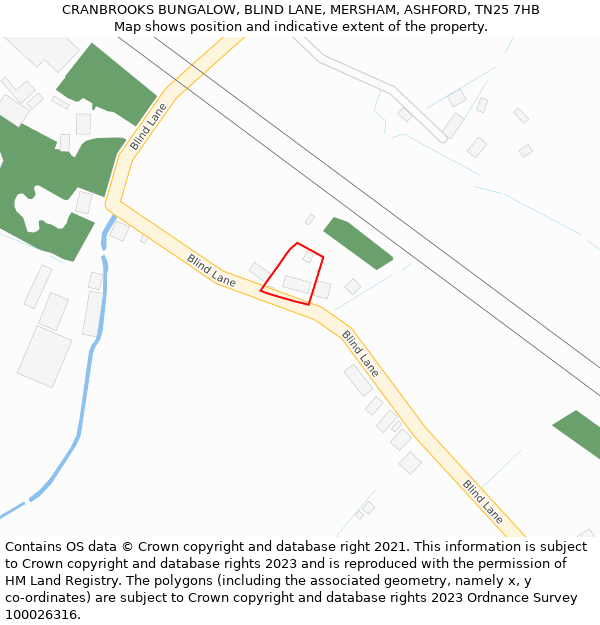 CRANBROOKS BUNGALOW, BLIND LANE, MERSHAM, ASHFORD, TN25 7HB: Location map and indicative extent of plot