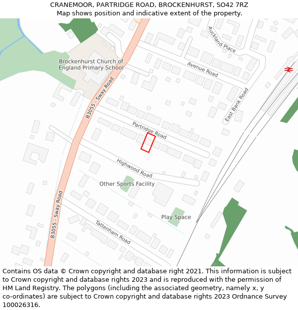CRANEMOOR, PARTRIDGE ROAD, BROCKENHURST, SO42 7RZ: Location map and indicative extent of plot