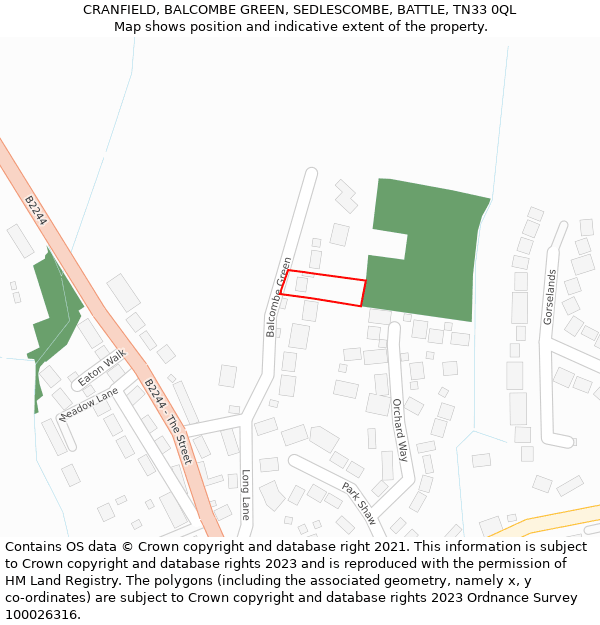 CRANFIELD, BALCOMBE GREEN, SEDLESCOMBE, BATTLE, TN33 0QL: Location map and indicative extent of plot