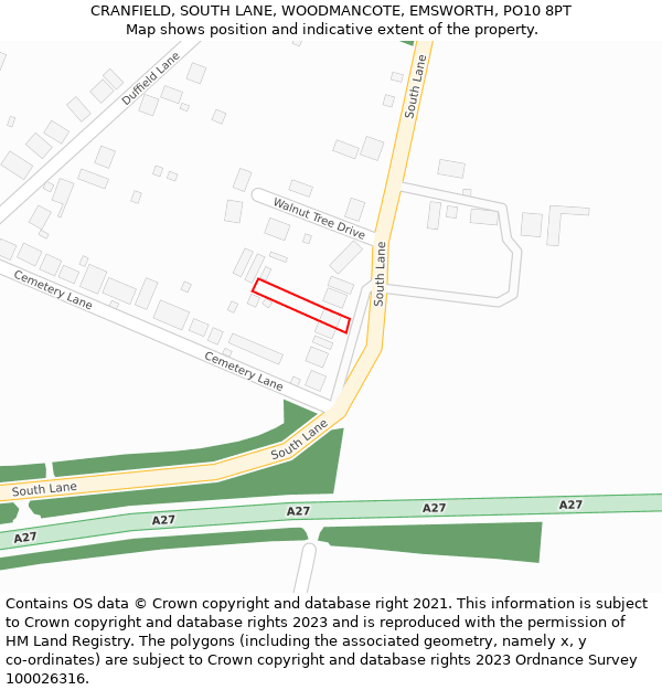 CRANFIELD, SOUTH LANE, WOODMANCOTE, EMSWORTH, PO10 8PT: Location map and indicative extent of plot