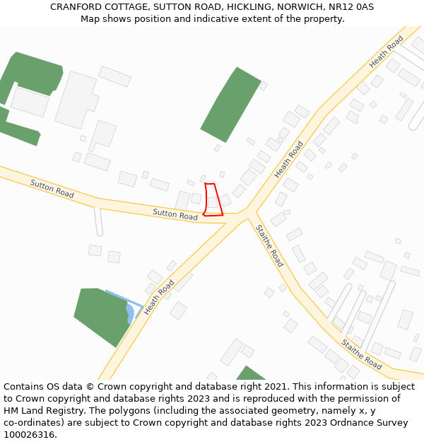 CRANFORD COTTAGE, SUTTON ROAD, HICKLING, NORWICH, NR12 0AS: Location map and indicative extent of plot
