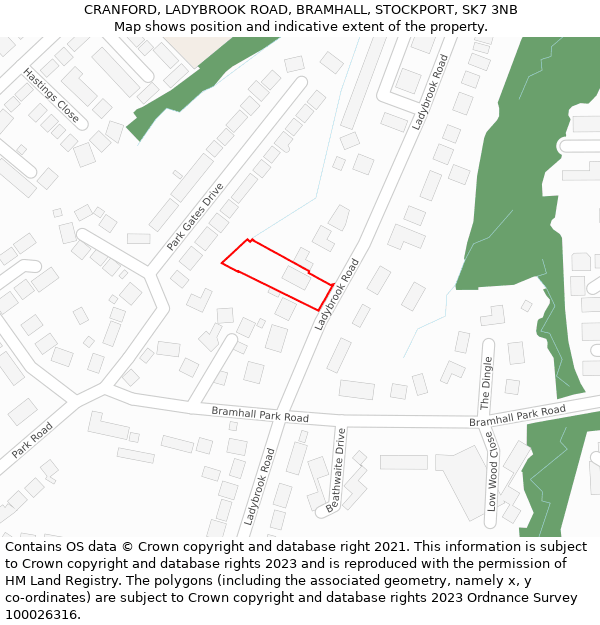 CRANFORD, LADYBROOK ROAD, BRAMHALL, STOCKPORT, SK7 3NB: Location map and indicative extent of plot
