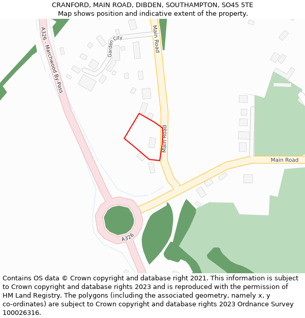 CRANFORD, MAIN ROAD, DIBDEN, SOUTHAMPTON, SO45 5TE: Location map and indicative extent of plot