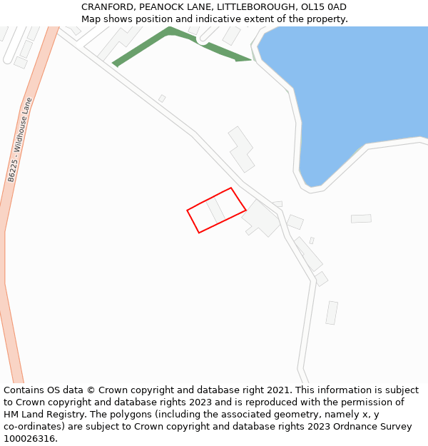 CRANFORD, PEANOCK LANE, LITTLEBOROUGH, OL15 0AD: Location map and indicative extent of plot