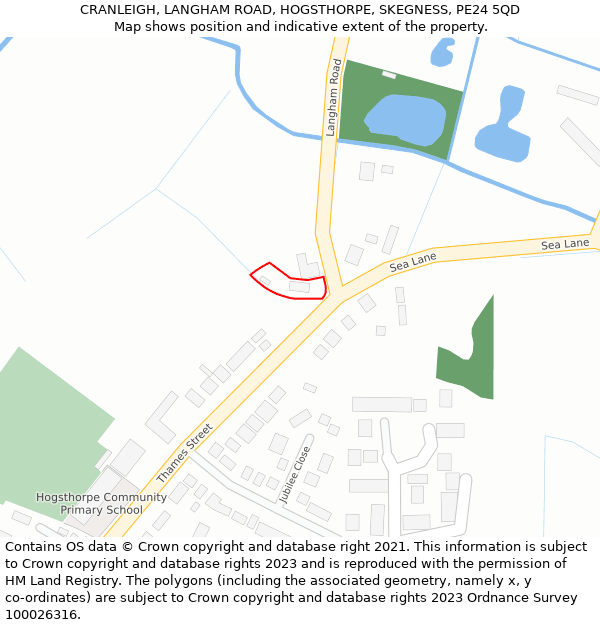 CRANLEIGH, LANGHAM ROAD, HOGSTHORPE, SKEGNESS, PE24 5QD: Location map and indicative extent of plot