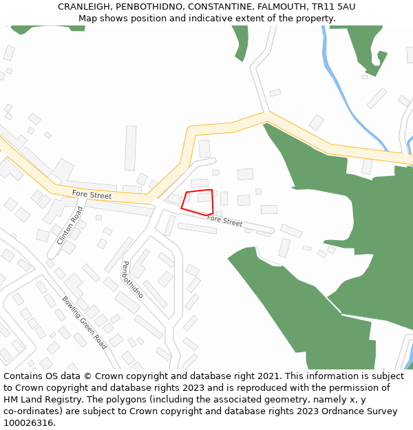 CRANLEIGH, PENBOTHIDNO, CONSTANTINE, FALMOUTH, TR11 5AU: Location map and indicative extent of plot