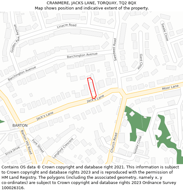 CRANMERE, JACKS LANE, TORQUAY, TQ2 8QX: Location map and indicative extent of plot