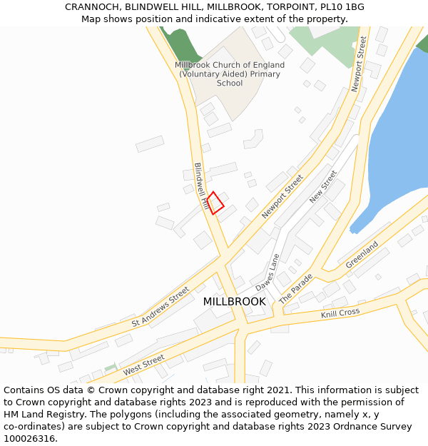 CRANNOCH, BLINDWELL HILL, MILLBROOK, TORPOINT, PL10 1BG: Location map and indicative extent of plot