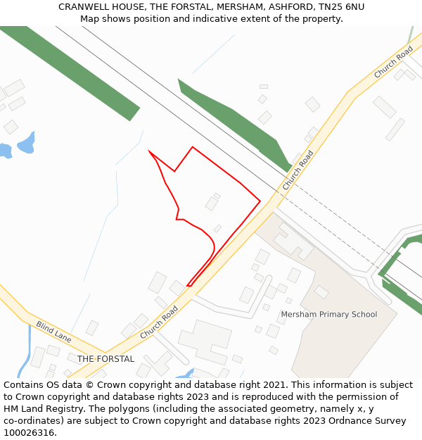 CRANWELL HOUSE, THE FORSTAL, MERSHAM, ASHFORD, TN25 6NU: Location map and indicative extent of plot