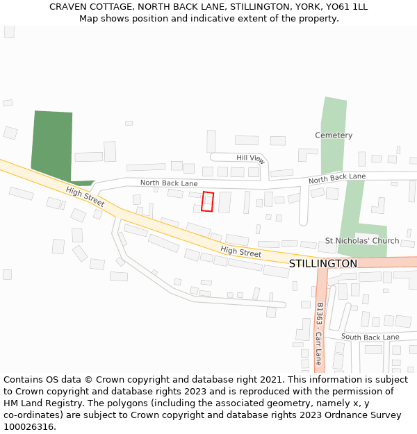 CRAVEN COTTAGE, NORTH BACK LANE, STILLINGTON, YORK, YO61 1LL: Location map and indicative extent of plot