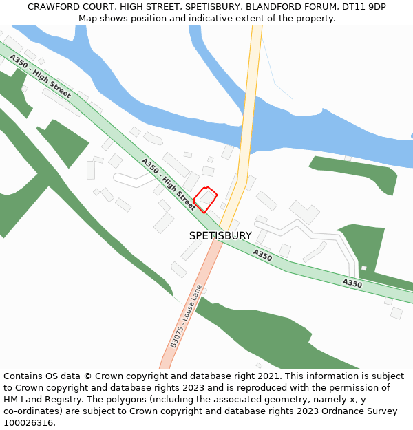 CRAWFORD COURT, HIGH STREET, SPETISBURY, BLANDFORD FORUM, DT11 9DP: Location map and indicative extent of plot