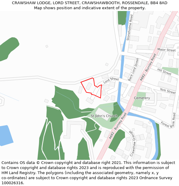 CRAWSHAW LODGE, LORD STREET, CRAWSHAWBOOTH, ROSSENDALE, BB4 8AD: Location map and indicative extent of plot