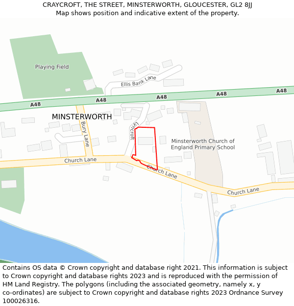 CRAYCROFT, THE STREET, MINSTERWORTH, GLOUCESTER, GL2 8JJ: Location map and indicative extent of plot