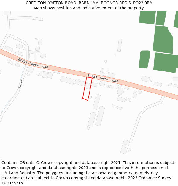 CREDITON, YAPTON ROAD, BARNHAM, BOGNOR REGIS, PO22 0BA: Location map and indicative extent of plot