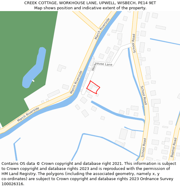 CREEK COTTAGE, WORKHOUSE LANE, UPWELL, WISBECH, PE14 9ET: Location map and indicative extent of plot