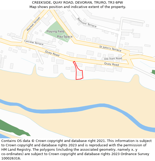 CREEKSIDE, QUAY ROAD, DEVORAN, TRURO, TR3 6PW: Location map and indicative extent of plot
