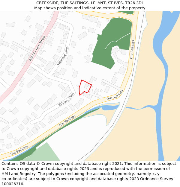CREEKSIDE, THE SALTINGS, LELANT, ST IVES, TR26 3DL: Location map and indicative extent of plot