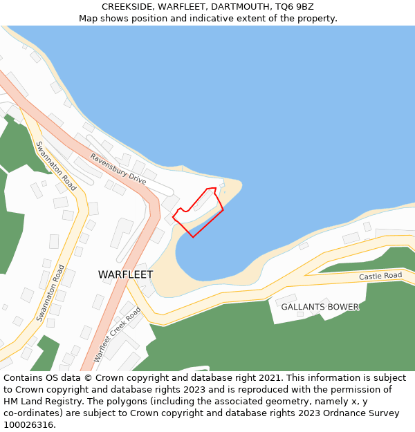 CREEKSIDE, WARFLEET, DARTMOUTH, TQ6 9BZ: Location map and indicative extent of plot