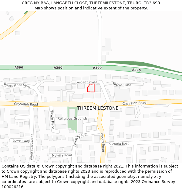 CREG NY BAA, LANGARTH CLOSE, THREEMILESTONE, TRURO, TR3 6SR: Location map and indicative extent of plot