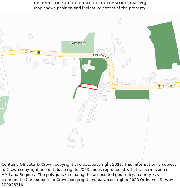 CRERAN, THE STREET, PURLEIGH, CHELMSFORD, CM3 6QJ: Location map and indicative extent of plot