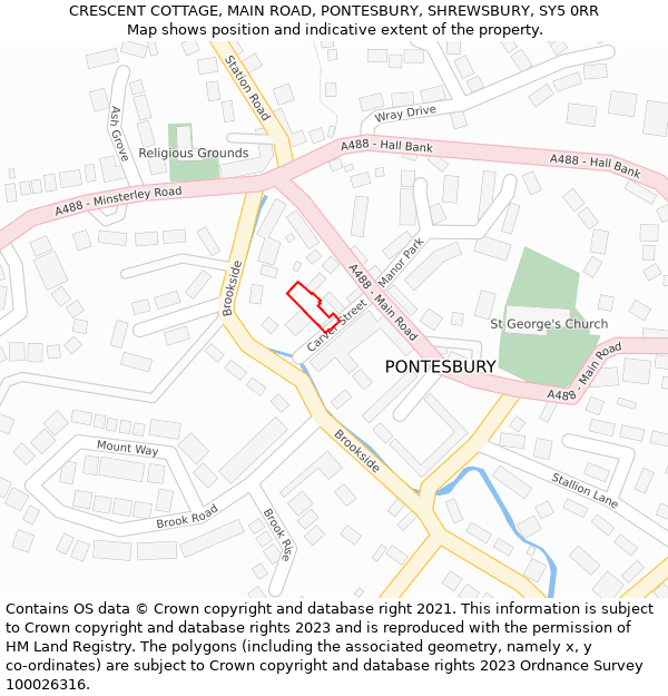 CRESCENT COTTAGE, MAIN ROAD, PONTESBURY, SHREWSBURY, SY5 0RR: Location map and indicative extent of plot