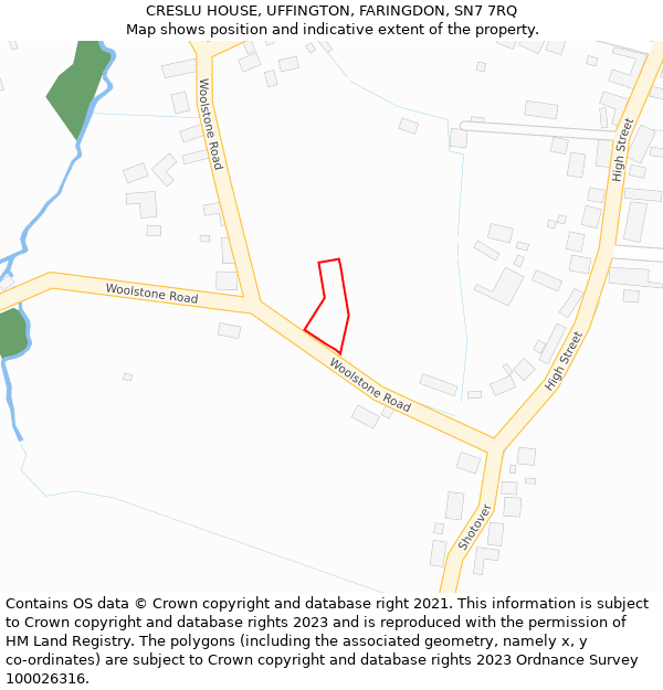 CRESLU HOUSE, UFFINGTON, FARINGDON, SN7 7RQ: Location map and indicative extent of plot