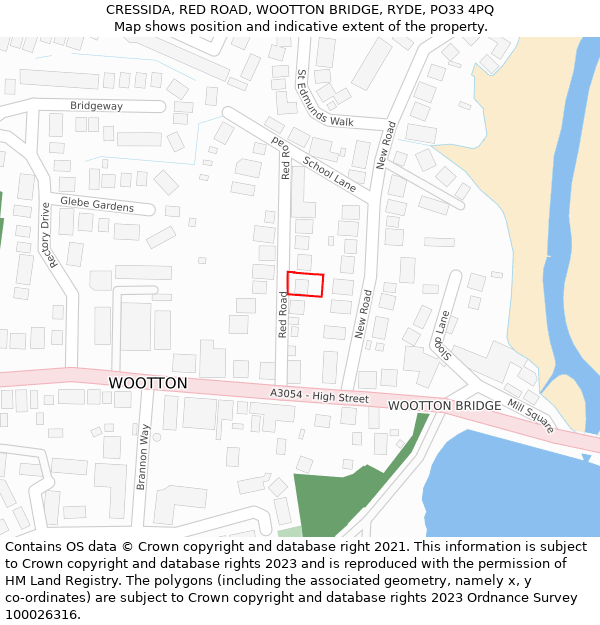 CRESSIDA, RED ROAD, WOOTTON BRIDGE, RYDE, PO33 4PQ: Location map and indicative extent of plot