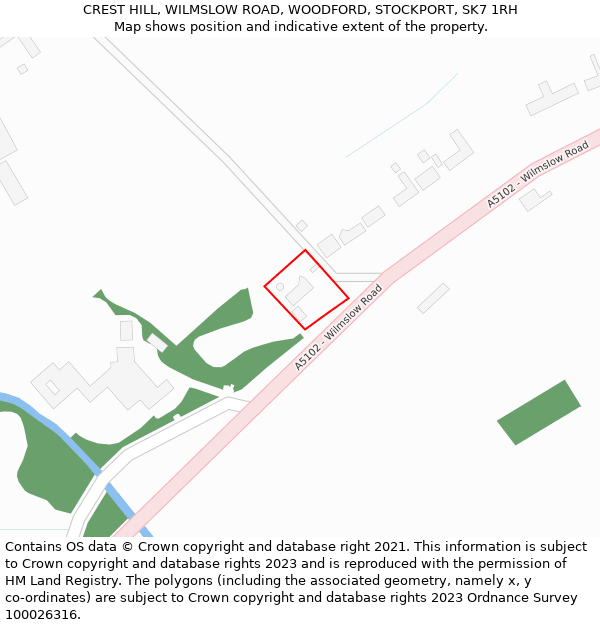 CREST HILL, WILMSLOW ROAD, WOODFORD, STOCKPORT, SK7 1RH: Location map and indicative extent of plot