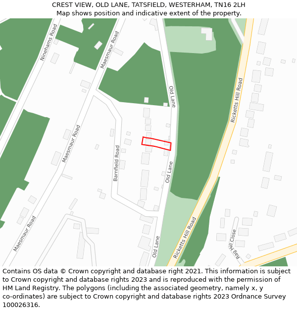 CREST VIEW, OLD LANE, TATSFIELD, WESTERHAM, TN16 2LH: Location map and indicative extent of plot