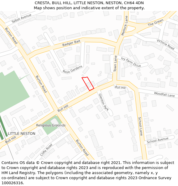 CRESTA, BULL HILL, LITTLE NESTON, NESTON, CH64 4DN: Location map and indicative extent of plot