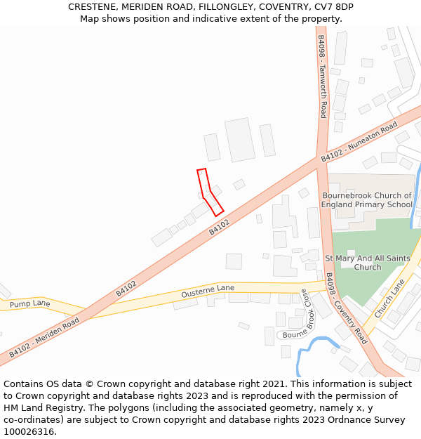 CRESTENE, MERIDEN ROAD, FILLONGLEY, COVENTRY, CV7 8DP: Location map and indicative extent of plot