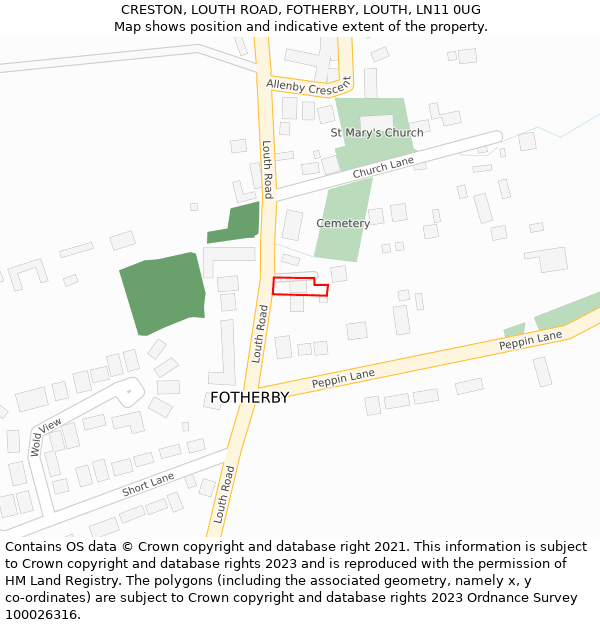 CRESTON, LOUTH ROAD, FOTHERBY, LOUTH, LN11 0UG: Location map and indicative extent of plot