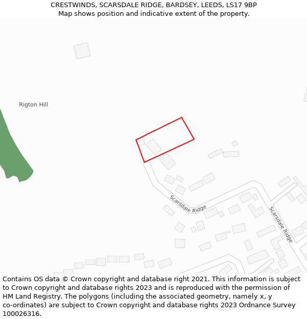 CRESTWINDS, SCARSDALE RIDGE, BARDSEY, LEEDS, LS17 9BP: Location map and indicative extent of plot