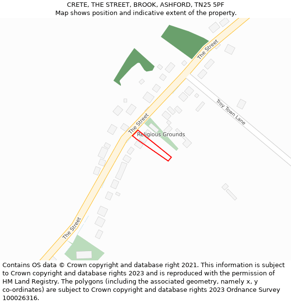 CRETE, THE STREET, BROOK, ASHFORD, TN25 5PF: Location map and indicative extent of plot