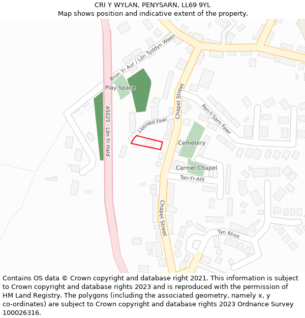 CRI Y WYLAN, PENYSARN, LL69 9YL: Location map and indicative extent of plot