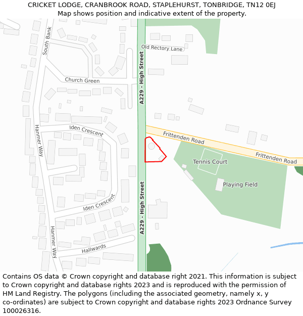 CRICKET LODGE, CRANBROOK ROAD, STAPLEHURST, TONBRIDGE, TN12 0EJ: Location map and indicative extent of plot