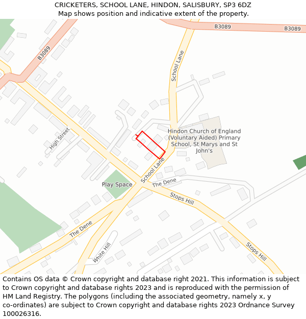 CRICKETERS, SCHOOL LANE, HINDON, SALISBURY, SP3 6DZ: Location map and indicative extent of plot